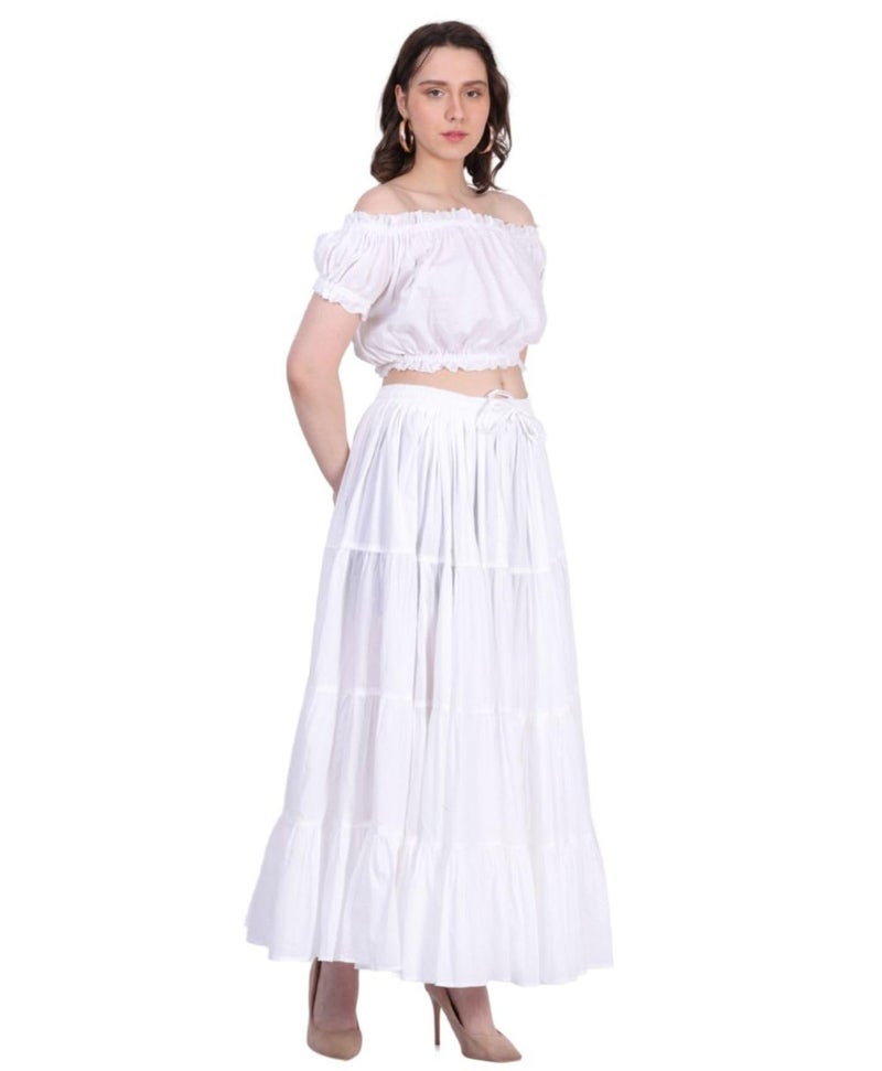 WevezÂ® Women's Plus Size Gypsy 25 Yard Long Flowy Solid Color Renaissance fair Skirt, White - Image 4